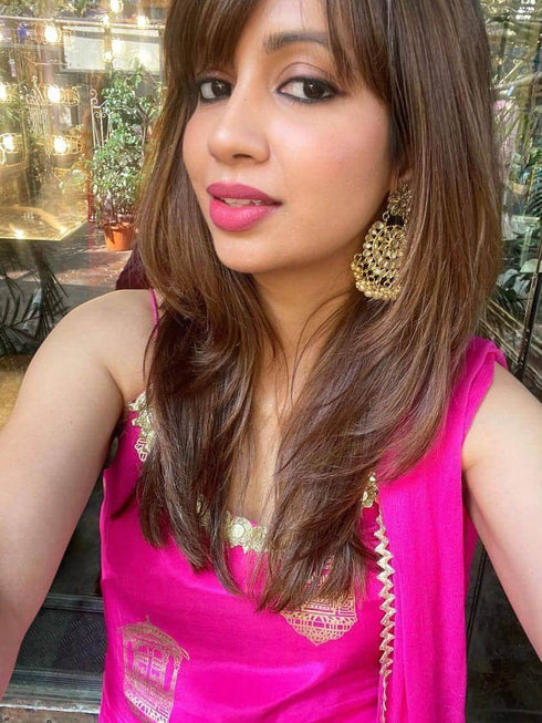 Crepe Hot Pink Gold Spaghetti Sharara Set